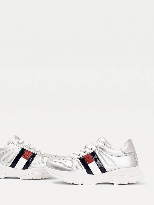 Tommy Hilfiger Glitter Flag Metallic Sneakers Meisjes Zilver | TH259NPV