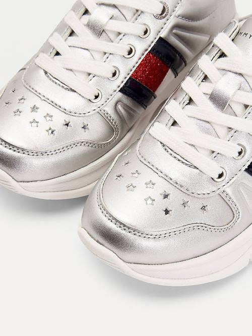 Tommy Hilfiger Glitter Flag Metallic Sneakers Meisjes Zilver | TH259NPV