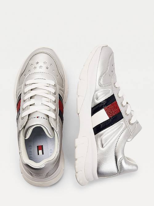 Tommy Hilfiger Glitter Flag Metallic Sneakers Meisjes Zilver | TH259NPV