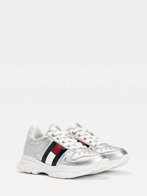 Tommy Hilfiger Glitter Flag Metallic Sneakers Meisjes Zilver | TH259NPV