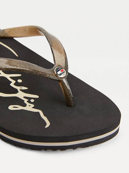 Tommy Hilfiger Glitter Riemen Flip-Flops Sandalen Dames Zwart | TH364UFJ