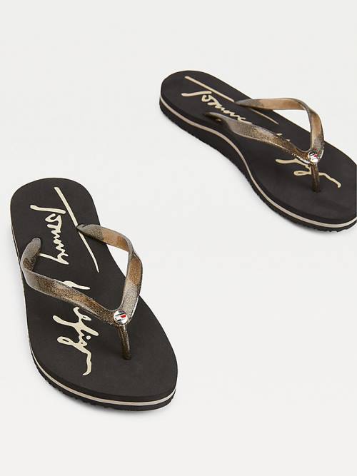 Tommy Hilfiger Glitter Riemen Flip-Flops Sandalen Dames Zwart | TH364UFJ