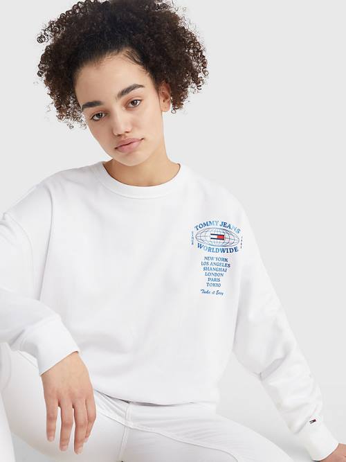 Tommy Hilfiger Globe Logo Oversized Fit Sweatshirts Dames Wit | TH650HAU