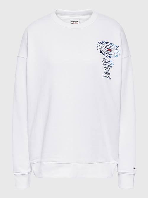 Tommy Hilfiger Globe Logo Oversized Fit Sweatshirts Dames Wit | TH650HAU