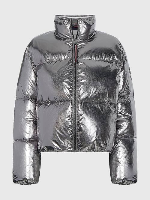 Tommy Hilfiger Gloss Foil Down-Filled Puffer Jassen Dames Grijs | TH296JHP