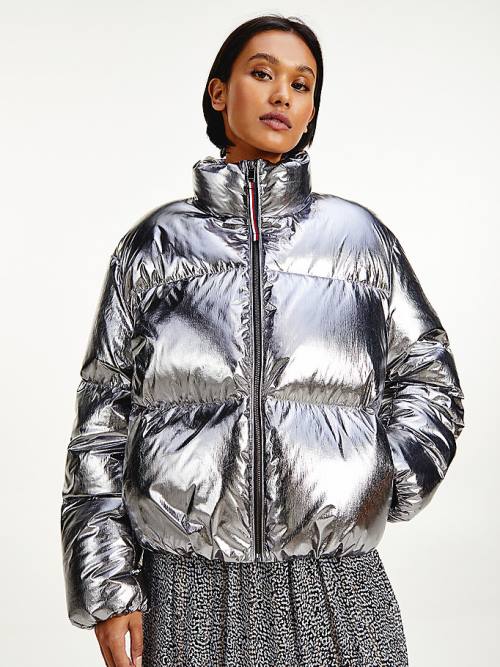 Tommy Hilfiger Gloss Foil Down-Filled Puffer Jassen Dames Grijs | TH296JHP