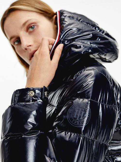 Tommy Hilfiger Glossy High Loft Puffer Coat Jassen Dames Blauw | TH904CHN