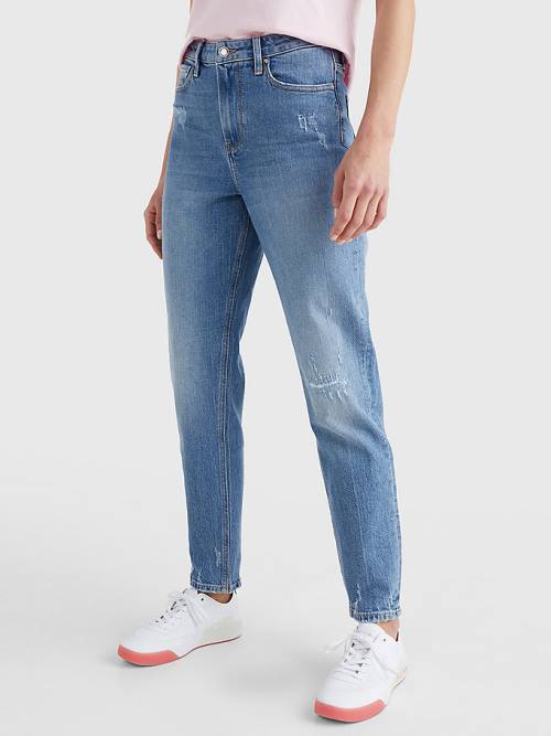 Tommy Hilfiger Gramercy Mom High Rise Tapered Distressed Jeans Dames Denim | TH259FTJ