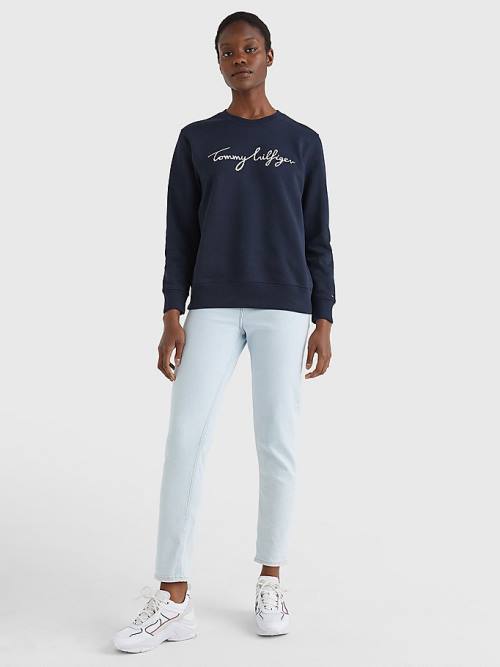 Tommy Hilfiger Graphic Crew Neck Sweatshirts Dames Blauw | TH493MBJ