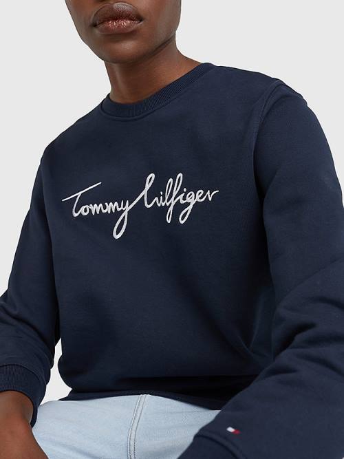 Tommy Hilfiger Graphic Crew Neck Sweatshirts Dames Blauw | TH493MBJ