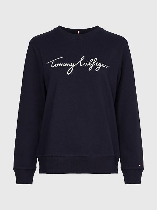 Tommy Hilfiger Graphic Crew Neck Sweatshirts Dames Blauw | TH493MBJ