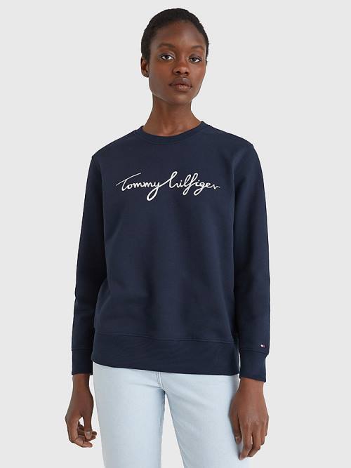 Tommy Hilfiger Graphic Crew Neck Sweatshirts Dames Blauw | TH493MBJ