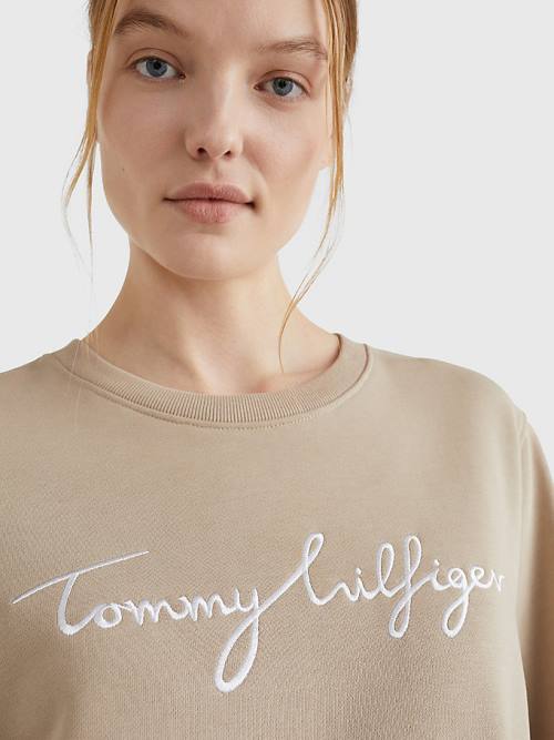 Tommy Hilfiger Graphic Crew Neck Sweatshirts Dames Beige | TH876BGL