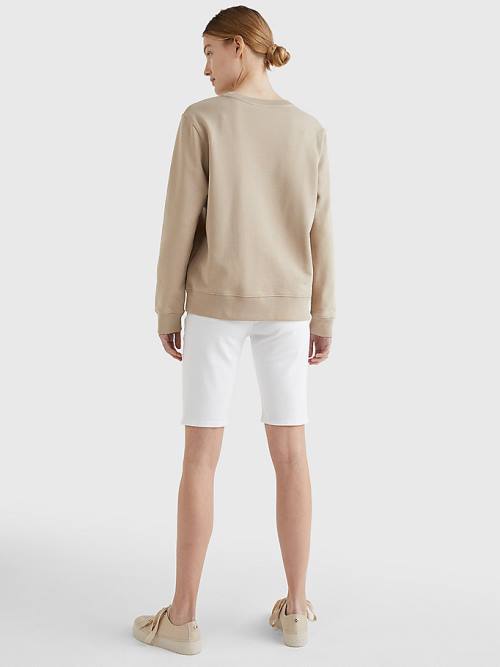 Tommy Hilfiger Graphic Crew Neck Sweatshirts Dames Beige | TH876BGL