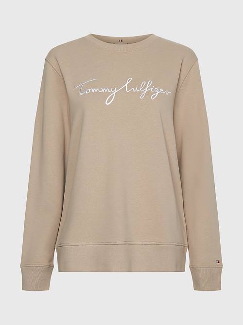 Tommy Hilfiger Graphic Crew Neck Sweatshirts Dames Beige | TH876BGL