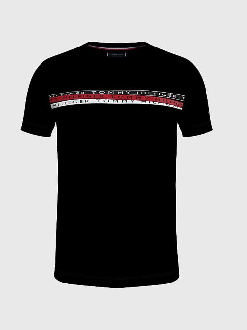 Tommy Hilfiger Graphic Tape Logo T-shirts Heren Zwart | TH734NPS