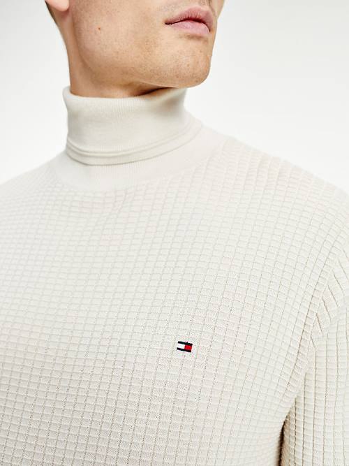 Tommy Hilfiger Grid Check Roll Neck Jumper Truien Heren Beige | TH657EBI