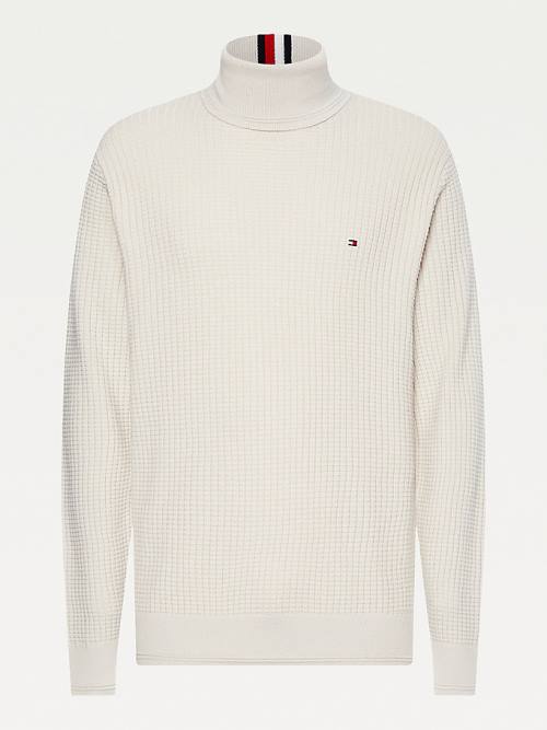 Tommy Hilfiger Grid Check Roll Neck Jumper Truien Heren Beige | TH657EBI