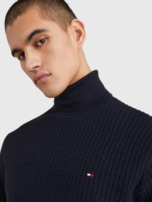 Tommy Hilfiger Grid Check Roll Neck Jumper Truien Heren Blauw | TH670ZSR