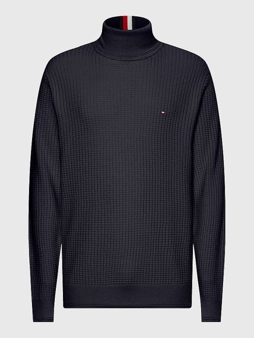 Tommy Hilfiger Grid Check Roll Neck Jumper Truien Heren Blauw | TH670ZSR