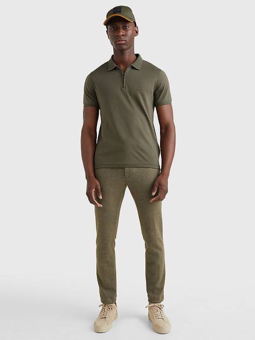 Tommy Hilfiger Half-Zip Interlock Slim Fit Poloshirt Heren Khaki | TH109RHI