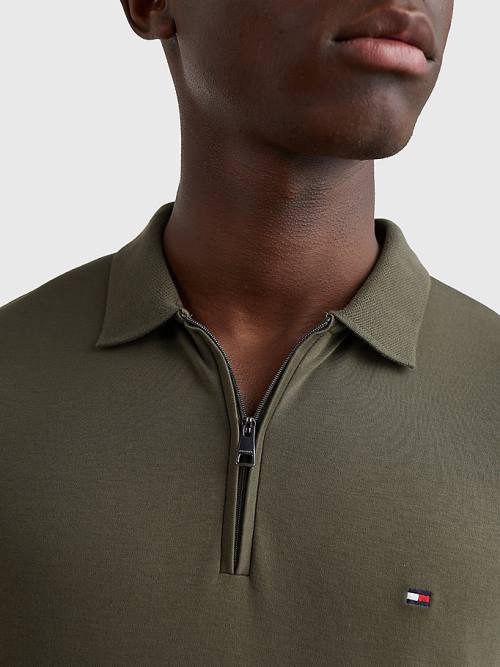 Tommy Hilfiger Half-Zip Interlock Slim Fit Poloshirt Heren Khaki | TH109RHI