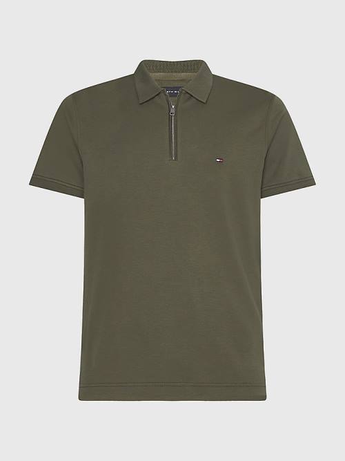 Tommy Hilfiger Half-Zip Interlock Slim Fit Poloshirt Heren Khaki | TH109RHI