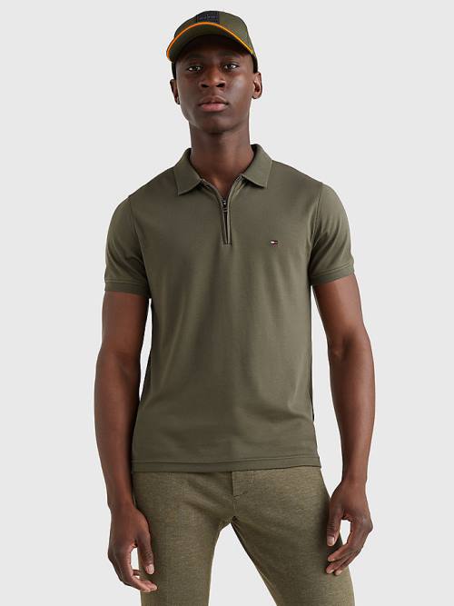 Tommy Hilfiger Half-Zip Interlock Slim Fit Poloshirt Heren Khaki | TH109RHI