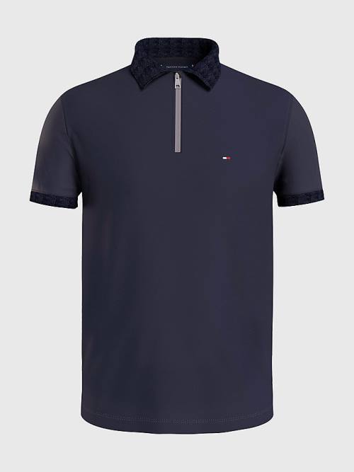 Tommy Hilfiger Half-Zip Interlock Slim Fit Poloshirt Heren Blauw | TH281UYI