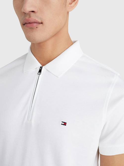 Tommy Hilfiger Half-Zip Interlock Slim Fit Poloshirt Heren Wit | TH419FNB