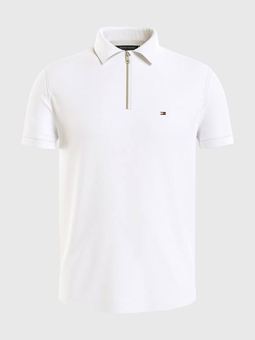 Tommy Hilfiger Half-Zip Interlock Slim Fit Poloshirt Heren Wit | TH419FNB