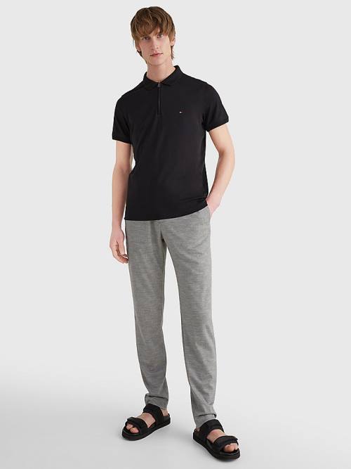 Tommy Hilfiger Half-Zip Interlock Slim Fit Poloshirt Heren Zwart | TH782ROQ