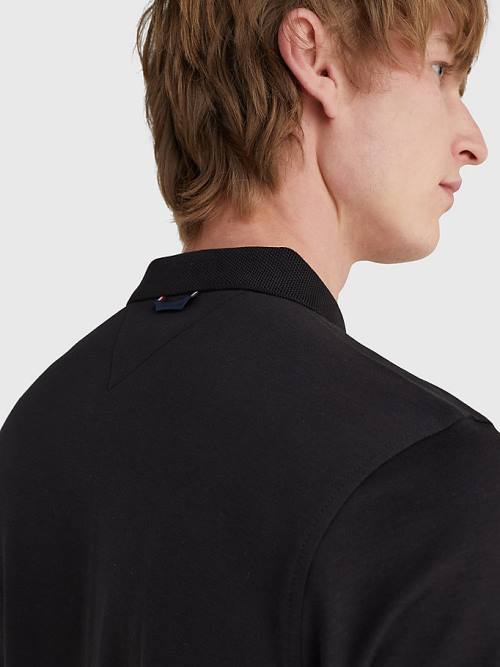 Tommy Hilfiger Half-Zip Interlock Slim Fit Poloshirt Heren Zwart | TH782ROQ