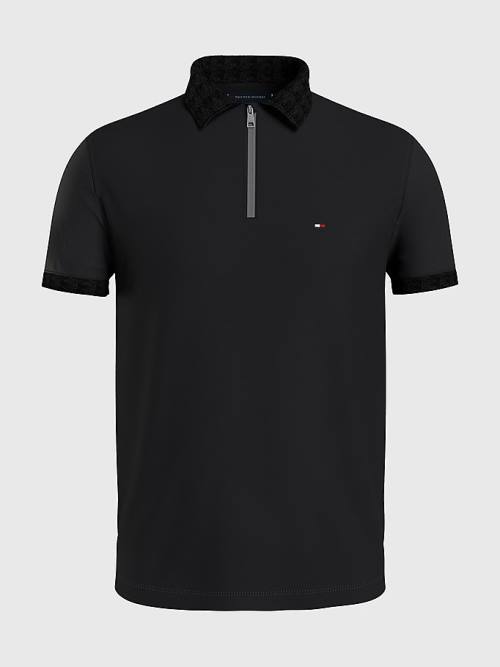 Tommy Hilfiger Half-Zip Interlock Slim Fit Poloshirt Heren Zwart | TH782ROQ