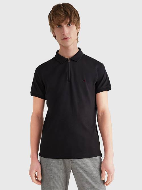 Tommy Hilfiger Half-Zip Interlock Slim Fit Poloshirt Heren Zwart | TH782ROQ