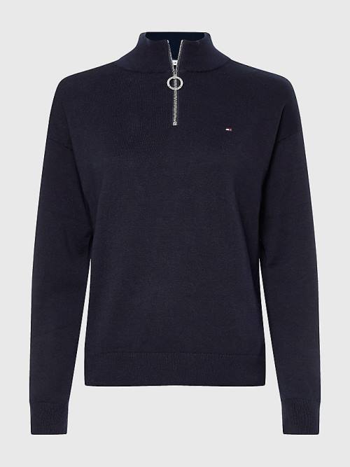 Tommy Hilfiger Half Zip Regular Fit Jumper Truien Dames Blauw | TH165LDS