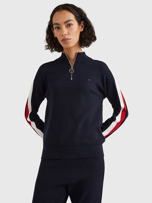 Tommy Hilfiger Half Zip Regular Fit Jumper Truien Dames Blauw | TH165LDS