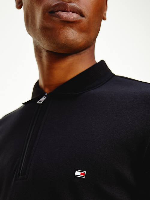 Tommy Hilfiger Half-Zip Slim Fit Long Sleeve Poloshirt Heren Zwart | TH928ZLA