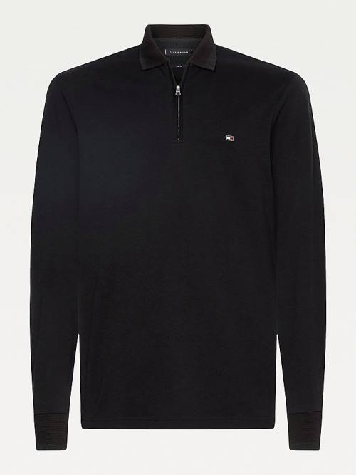 Tommy Hilfiger Half-Zip Slim Fit Long Sleeve Poloshirt Heren Zwart | TH928ZLA