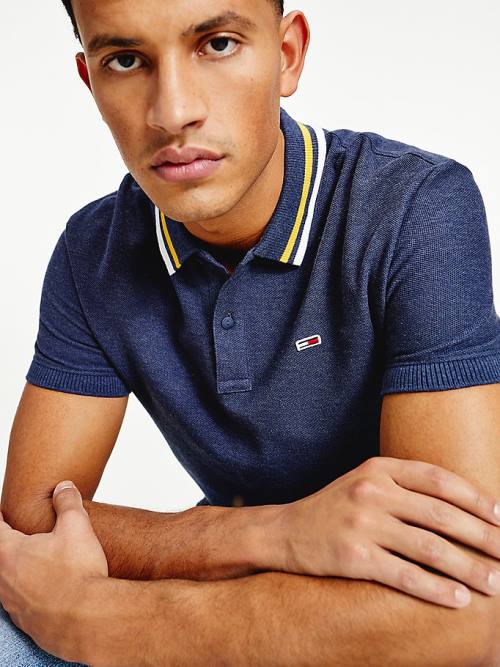 Tommy Hilfiger Heathered Knit Tipped Collar Poloshirt Heren Blauw | TH219ZHU