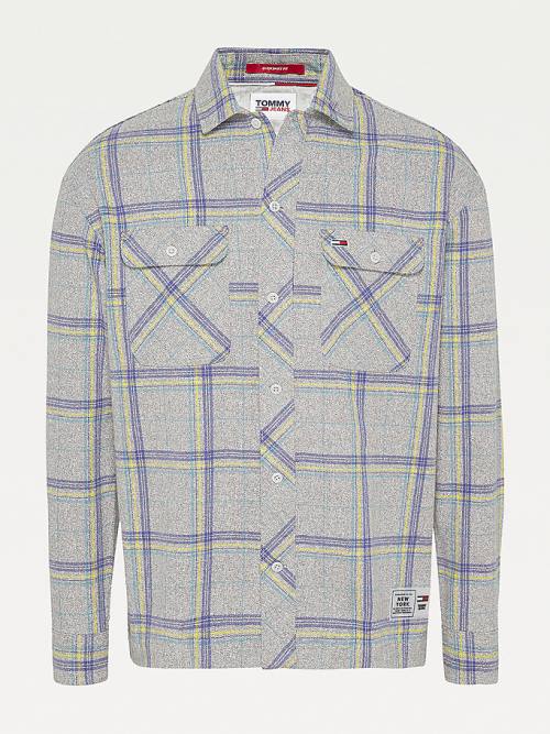 Tommy Hilfiger Heathered Organic Katoenen Check Overshirt Overhemd Heren Blauw | TH872DRQ