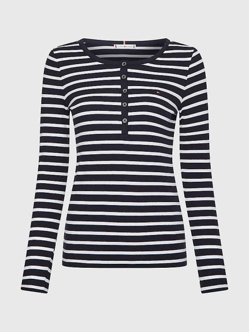 Tommy Hilfiger Henley Extra Slim Long Sleeve T-shirts Dames Blauw | TH013EGB