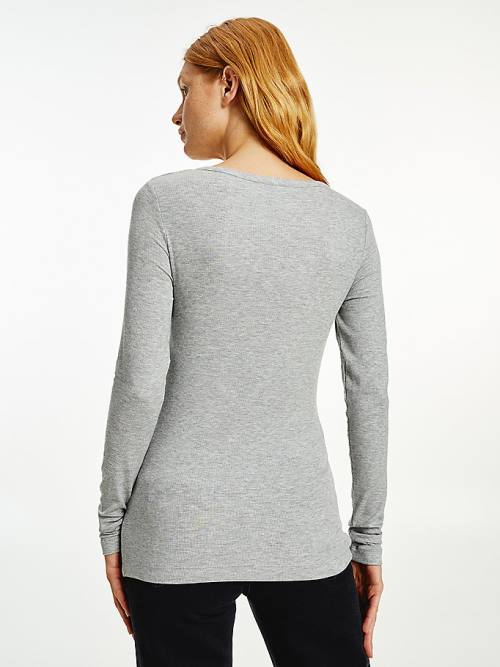 Tommy Hilfiger Henley Long Sleeve Extra Slim T-shirts Dames Grijs | TH216OMA