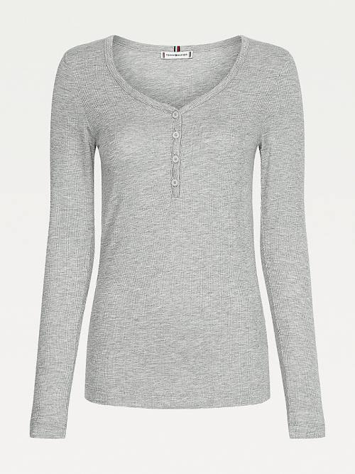 Tommy Hilfiger Henley Long Sleeve Extra Slim T-shirts Dames Grijs | TH216OMA