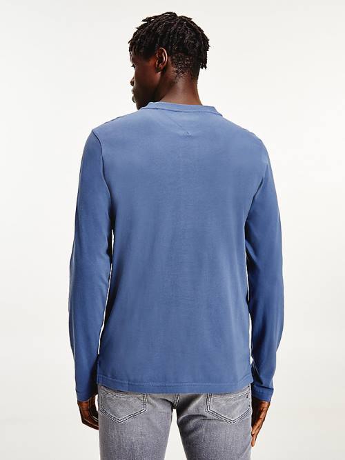 Tommy Hilfiger Henley Long Sleeve Organic Katoenen T-shirts Heren Blauw | TH835ZMY