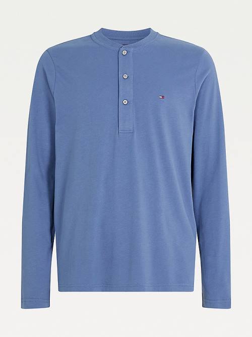 Tommy Hilfiger Henley Long Sleeve Organic Katoenen T-shirts Heren Blauw | TH835ZMY