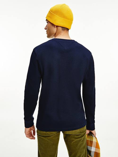 Tommy Hilfiger Henley Long Sleeve Relaxed Fit T-shirts Heren Blauw | TH519IMN