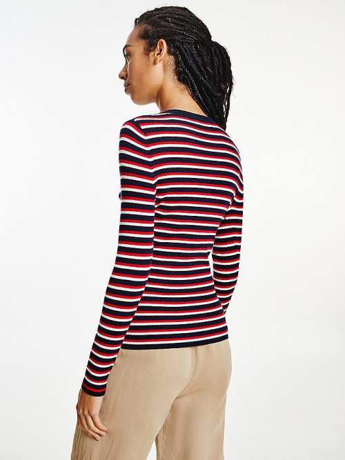 Tommy Hilfiger Henley Ribbed Wool Blend Jumper Truien Dames Rood | TH259FDU