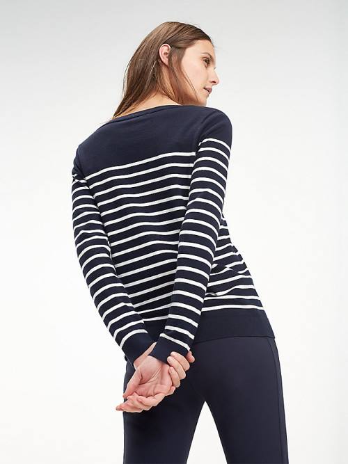 Tommy Hilfiger Heritage Boot Neck Stripe Jumper Truien Dames Blauw | TH426NTI