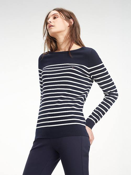 Tommy Hilfiger Heritage Boot Neck Stripe Jumper Truien Dames Blauw | TH426NTI